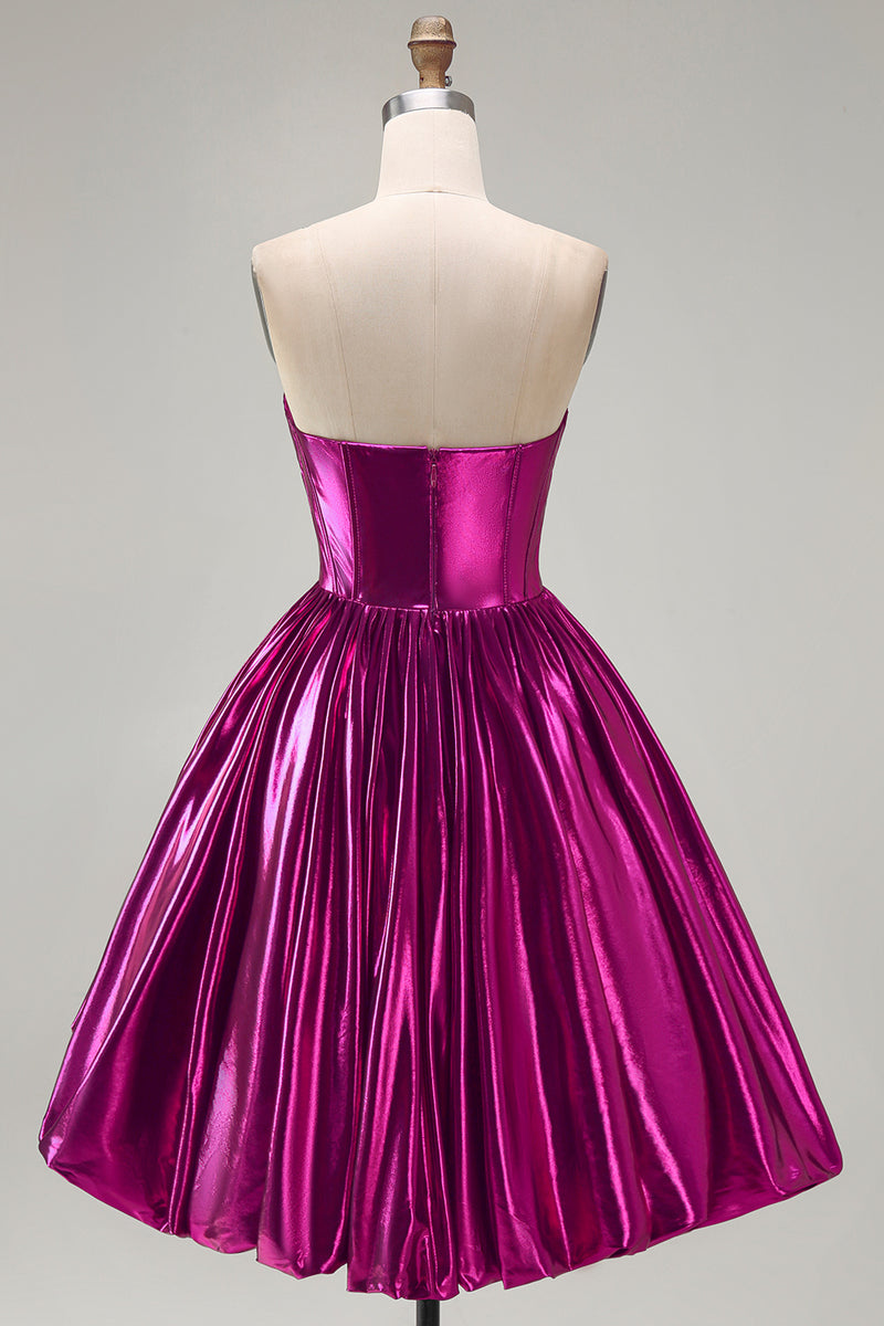 Laden Sie das Bild in den Galerie-Viewer, Königsblaues Metallisches A-Linie Sweetheart Korsett Asymmetrisches Kurzes Abendkleid