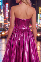 Laden Sie das Bild in den Galerie-Viewer, Königsblaues metallisches A-Line-Sweetheart Rapphing Korsett, asymmetrisches Homecoming-Kleid