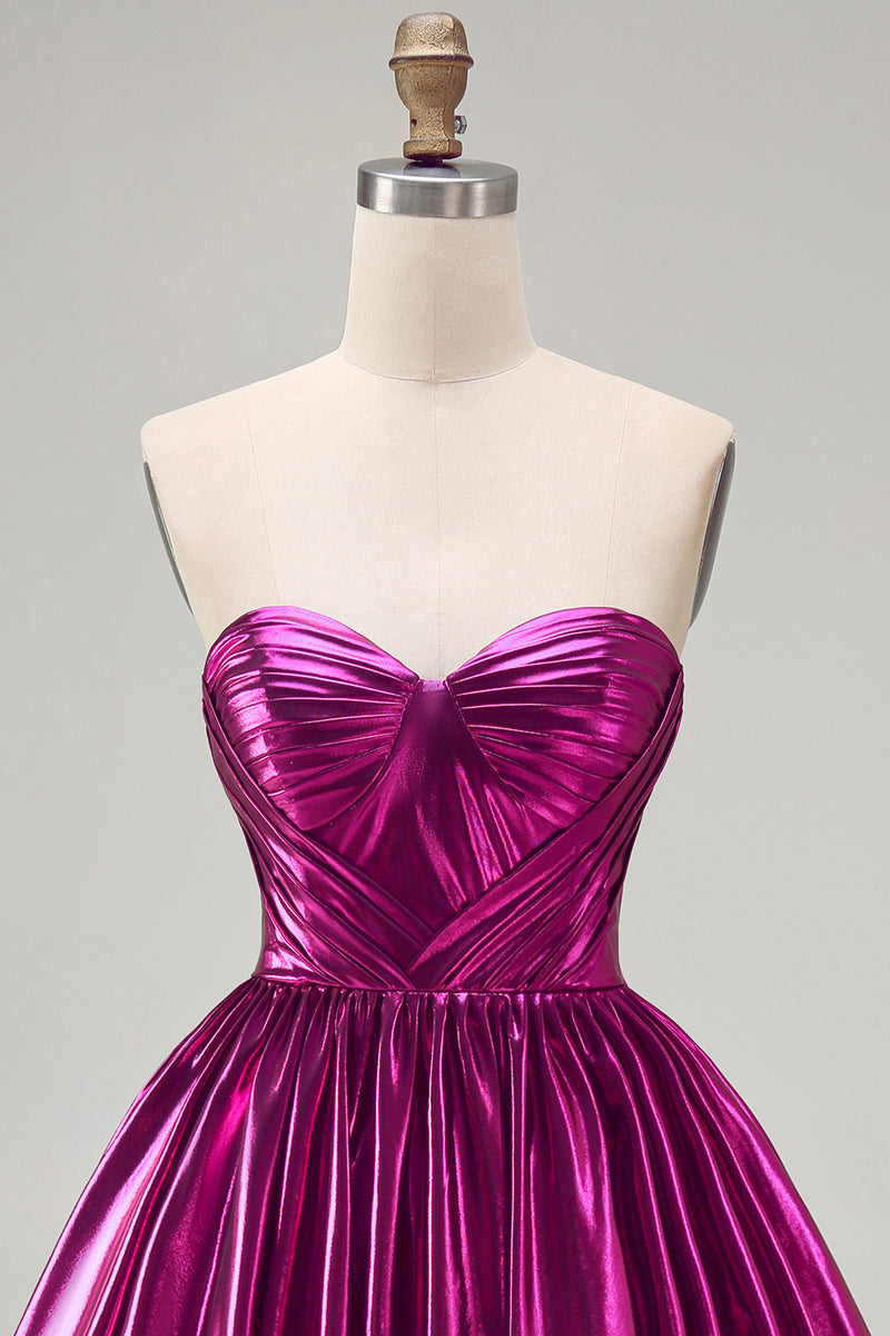 Laden Sie das Bild in den Galerie-Viewer, Königsblaues Metallisches A-Linie Sweetheart Korsett Asymmetrisches Kurzes Abendkleid