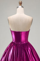 Laden Sie das Bild in den Galerie-Viewer, Königsblaues Metallisches A-Linie Sweetheart Korsett Asymmetrisches Kurzes Abendkleid