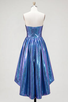 Königsblaues Metallisches A-Linie Sweetheart Korsett Asymmetrisches Kurzes Abendkleid