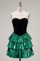 Laden Sie das Bild in den Galerie-Viewer, Sweetheart A-Line schwarzes grünes gestuftes Homecoming-Kleid mit Schnürsenkel hinten