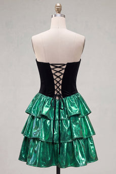 Sweetheart A-Linie Schwarzes Grünes Gestuftes Kurzes Abendkleid mit Schnürung
