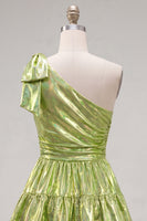 Laden Sie das Bild in den Galerie-Viewer, Ein Schulter-Fuchsia-A-Linien-Metallic-Runden-Homecoming-Kleid mit Schleife