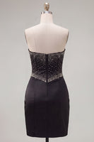 Laden Sie das Bild in den Galerie-Viewer, Schwarzes Bodycon-Sweetheart-Korsett Satin-Perlen-Homecoming-Kleid mit Schleife