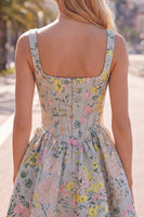 Laden Sie das Bild in den Galerie-Viewer, Graues, quadratisches A-Linien-Blumenkorsett Jacquard Homecoming-Kleid