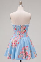 Laden Sie das Bild in den Galerie-Viewer, Trägerloses, gelbes Perlmutt-A-Line-Korsett, Blumen-Homecoming-Kleid