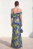 Laden Sie das Bild in den Galerie-Viewer, Schulterloses marineblaues Meerjungfrauen-Jacquard-Floral-Langes Mutter-der-der-Braut-Kleid