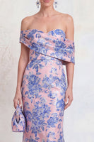 Laden Sie das Bild in den Galerie-Viewer, Schulterloses marineblaues Meerjungfrauen-Jacquard-Floral-Langes Mutter-der-der-Braut-Kleid