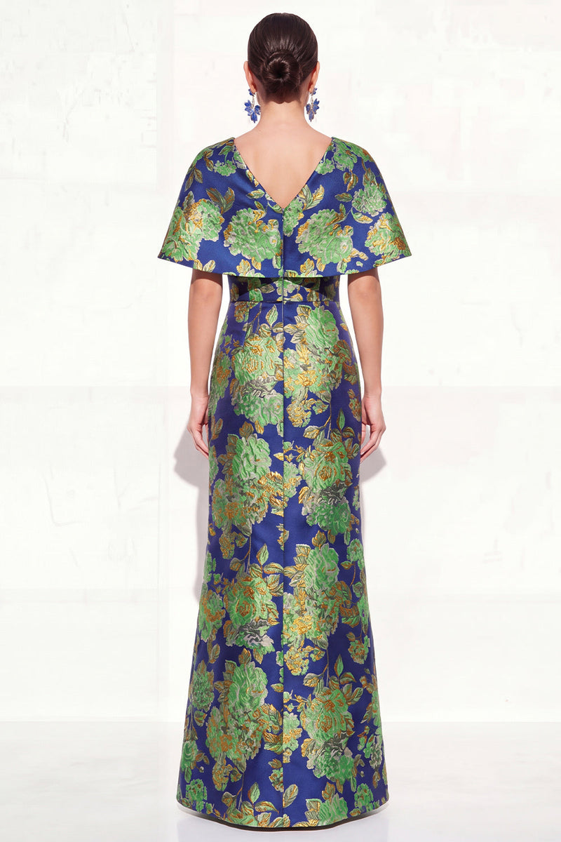 Laden Sie das Bild in den Galerie-Viewer, Rosablaues Meerjungfrauen-V-Ausschnitt Jacquard-Blumen-Kleidung Mutter der Braut