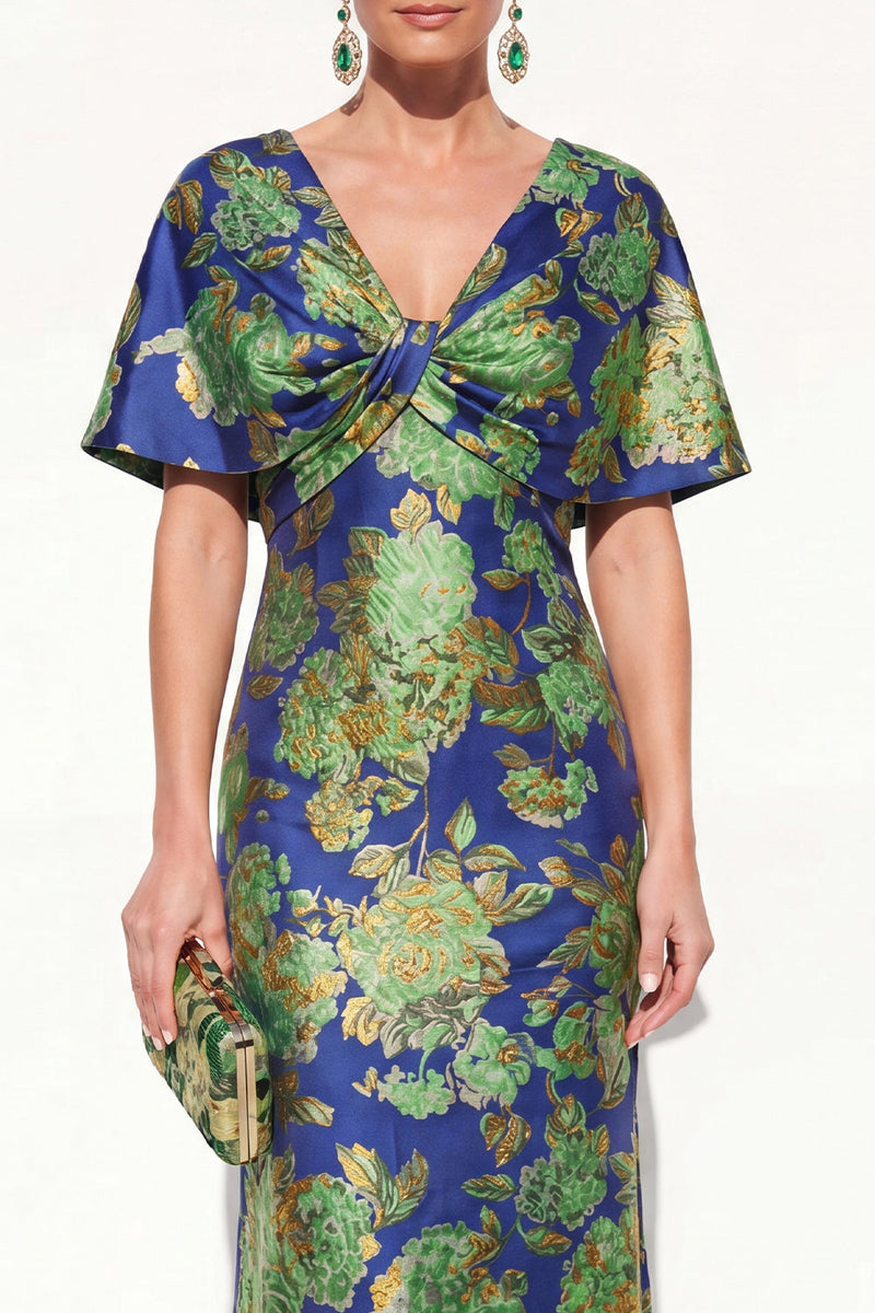 Laden Sie das Bild in den Galerie-Viewer, Rosablaues Meerjungfrauen-V-Ausschnitt Jacquard-Blumen-Kleidung Mutter der Braut