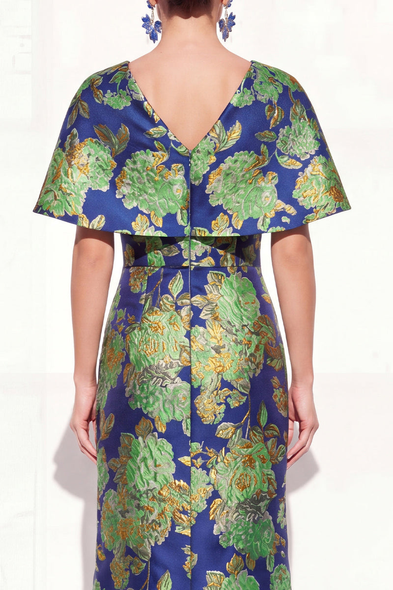 Laden Sie das Bild in den Galerie-Viewer, Rosablaues Meerjungfrauen-V-Ausschnitt Jacquard-Blumen-Kleidung Mutter der Braut