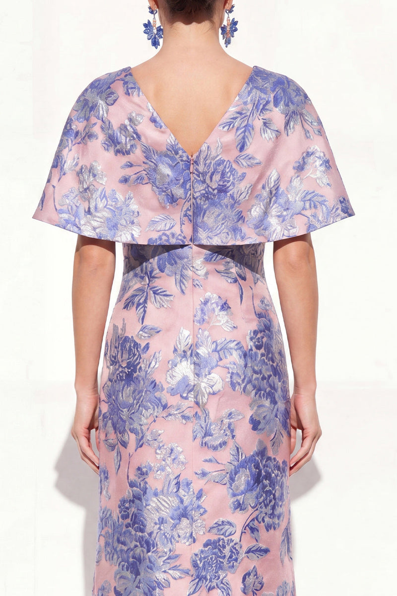 Laden Sie das Bild in den Galerie-Viewer, Rosablaues Meerjungfrauen-V-Ausschnitt Jacquard-Blumen-Kleidung Mutter der Braut