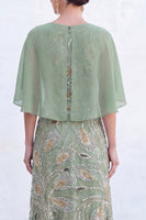 Laden Sie das Bild in den Galerie-Viewer, Grünes A-Linien-Umkleid mit Rundhals und langem Mutter-der-Braut-Kleid mit Umhang