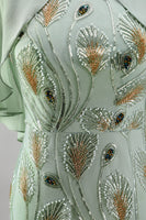 Laden Sie das Bild in den Galerie-Viewer, Grünes A-Linie Rundhals Langes Mutter-der-Braut-Kleid mit Umhang