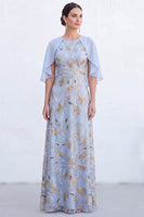 Laden Sie das Bild in den Galerie-Viewer, Grünes A-Linien-Umkleid mit Rundhals und langem Mutter-der-Braut-Kleid mit Umhang
