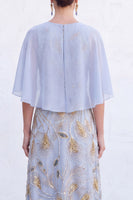 Laden Sie das Bild in den Galerie-Viewer, Grünes A-Linien-Umkleid mit Rundhals und langem Mutter-der-Braut-Kleid mit Umhang