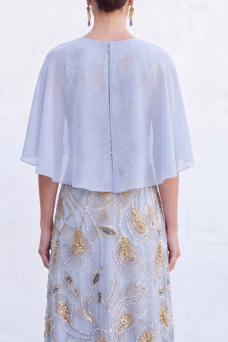 Laden Sie das Bild in den Galerie-Viewer, Grünes A-Linien-Umkleid mit Rundhals und langem Mutter-der-Braut-Kleid mit Umhang