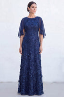 Laden Sie das Bild in den Galerie-Viewer, Grünes A-Linien-Umkleid mit Rundhals und langem Mutter-der-Braut-Kleid mit Umhang
