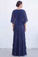 Laden Sie das Bild in den Galerie-Viewer, Grünes A-Linien-Umkleid mit Rundhals und langem Mutter-der-Braut-Kleid mit Umhang