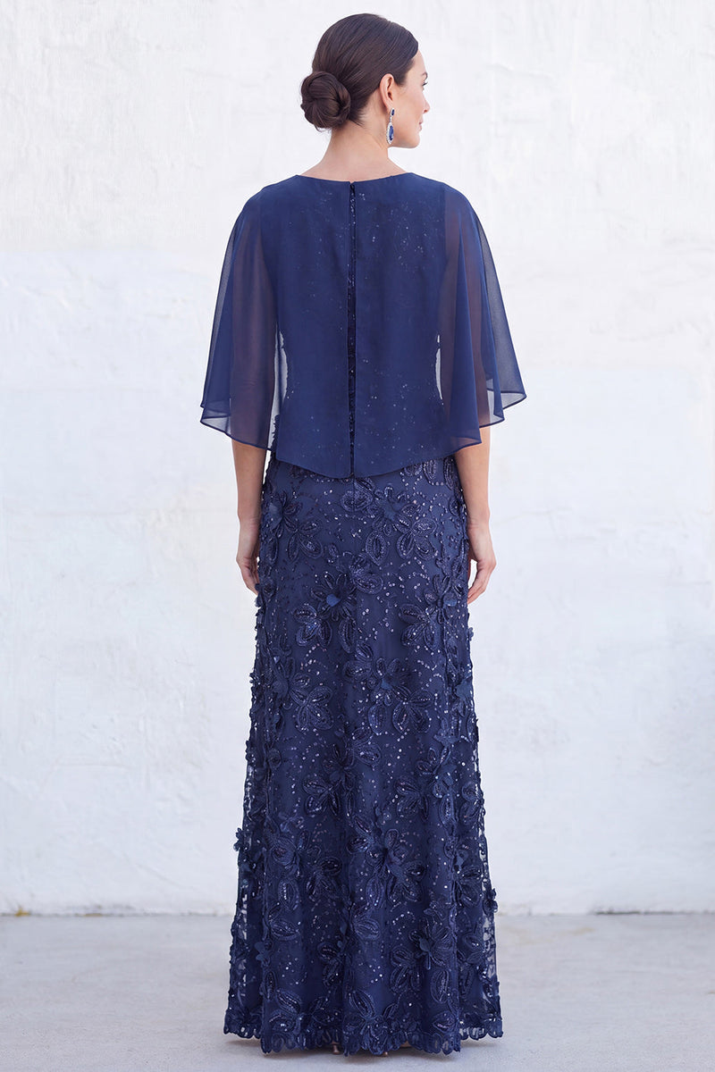 Laden Sie das Bild in den Galerie-Viewer, Grünes A-Linien-Umkleid mit Rundhals und langem Mutter-der-Braut-Kleid mit Umhang