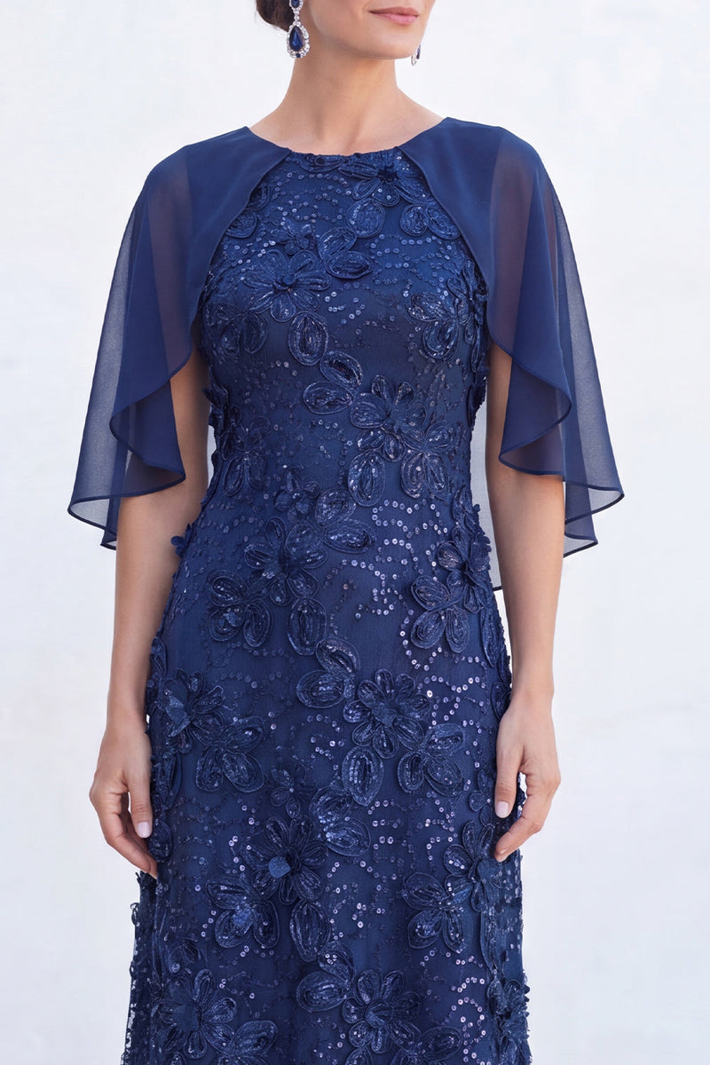 Laden Sie das Bild in den Galerie-Viewer, Grünes A-Linien-Umkleid mit Rundhals und langem Mutter-der-Braut-Kleid mit Umhang