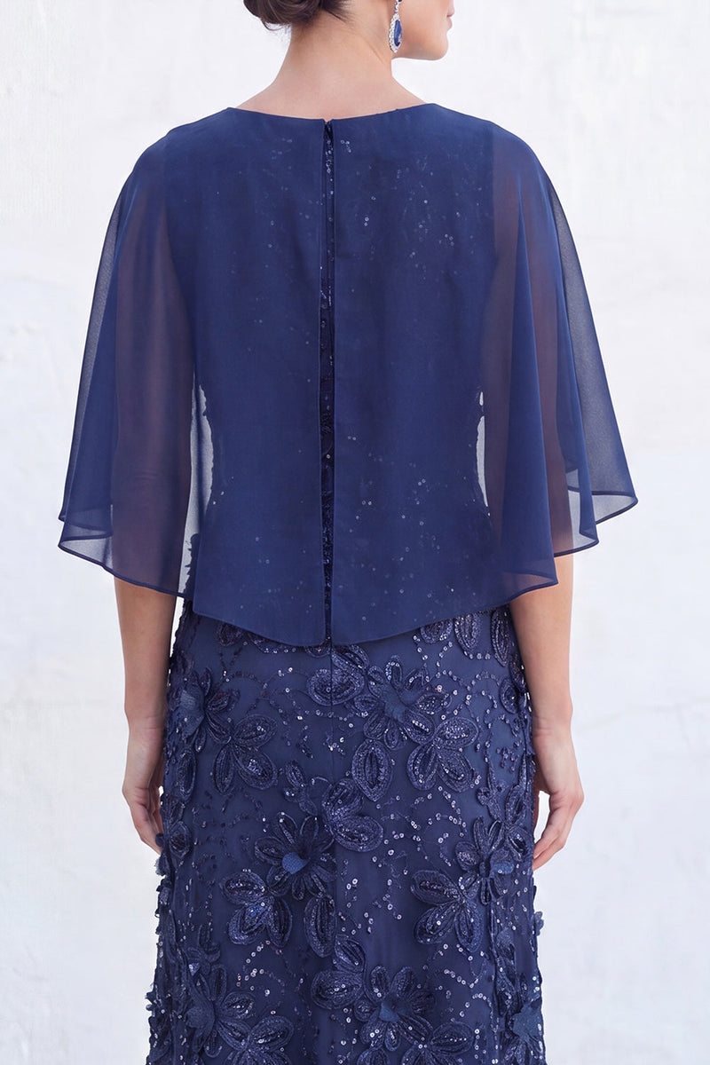 Laden Sie das Bild in den Galerie-Viewer, Grünes A-Linien-Umkleid mit Rundhals und langem Mutter-der-Braut-Kleid mit Umhang