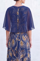 Laden Sie das Bild in den Galerie-Viewer, Grünes A-Linien-Umkleid mit Rundhals und langem Mutter-der-Braut-Kleid mit Umhang