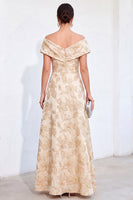 Laden Sie das Bild in den Galerie-Viewer, Goldene A-Linie schulterloses Jacquard-Blumen-Langkleid Mutter der Braut