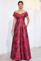 Laden Sie das Bild in den Galerie-Viewer, Goldene A-Linie schulterloses Jacquard-Blumen-Langkleid Mutter der Braut