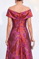 Laden Sie das Bild in den Galerie-Viewer, Goldene A-Linie schulterloses Jacquard-Blumen-Langkleid Mutter der Braut