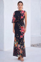 Laden Sie das Bild in den Galerie-Viewer, Blaue Blumen-Meerjungfrau-Chiffon-Bateau-Ausschnitt Langes Mutter-der-Braut-Kleid