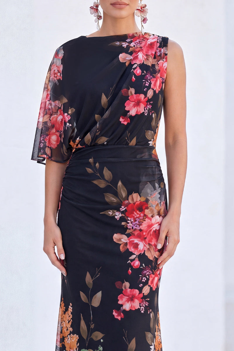 Laden Sie das Bild in den Galerie-Viewer, Blaue Blumen-Meerjungfrau-Chiffon-Bateau-Ausschnitt Langes Mutter-der-Braut-Kleid