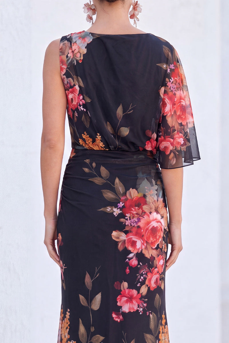 Laden Sie das Bild in den Galerie-Viewer, Blaue Blumen-Meerjungfrau-Chiffon-Bateau-Ausschnitt Langes Mutter-der-Braut-Kleid