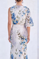 Laden Sie das Bild in den Galerie-Viewer, Blaue Blumen-Meerjungfrau-Chiffon-Bateau-Ausschnitt Langes Mutter-der-Braut-Kleid