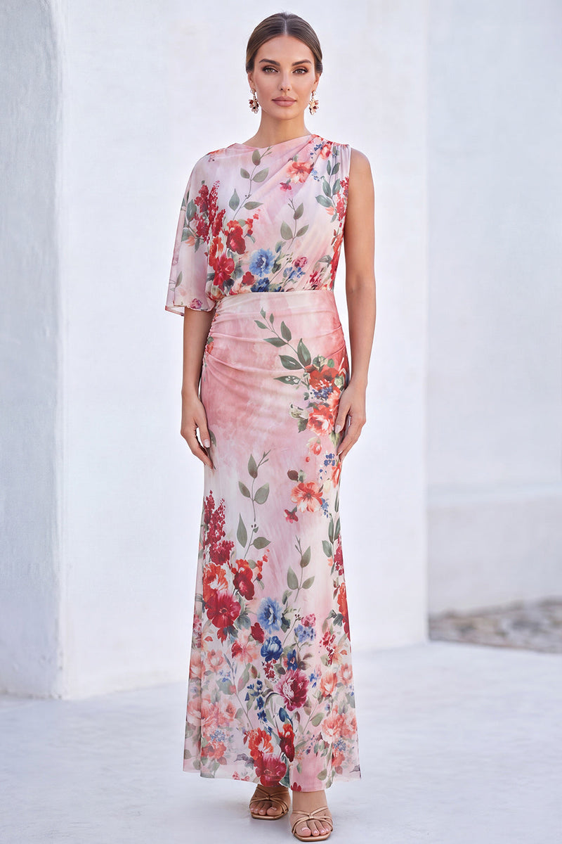 Laden Sie das Bild in den Galerie-Viewer, Blaue Blumen-Meerjungfrau-Chiffon-Bateau-Ausschnitt Langes Mutter-der-Braut-Kleid