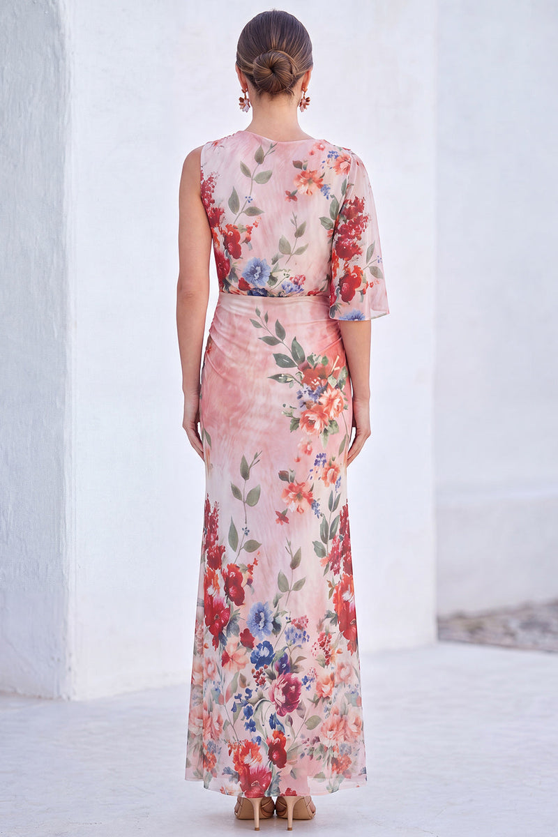 Laden Sie das Bild in den Galerie-Viewer, Blaue Blumen-Meerjungfrau-Chiffon-Bateau-Ausschnitt Langes Mutter-der-Braut-Kleid