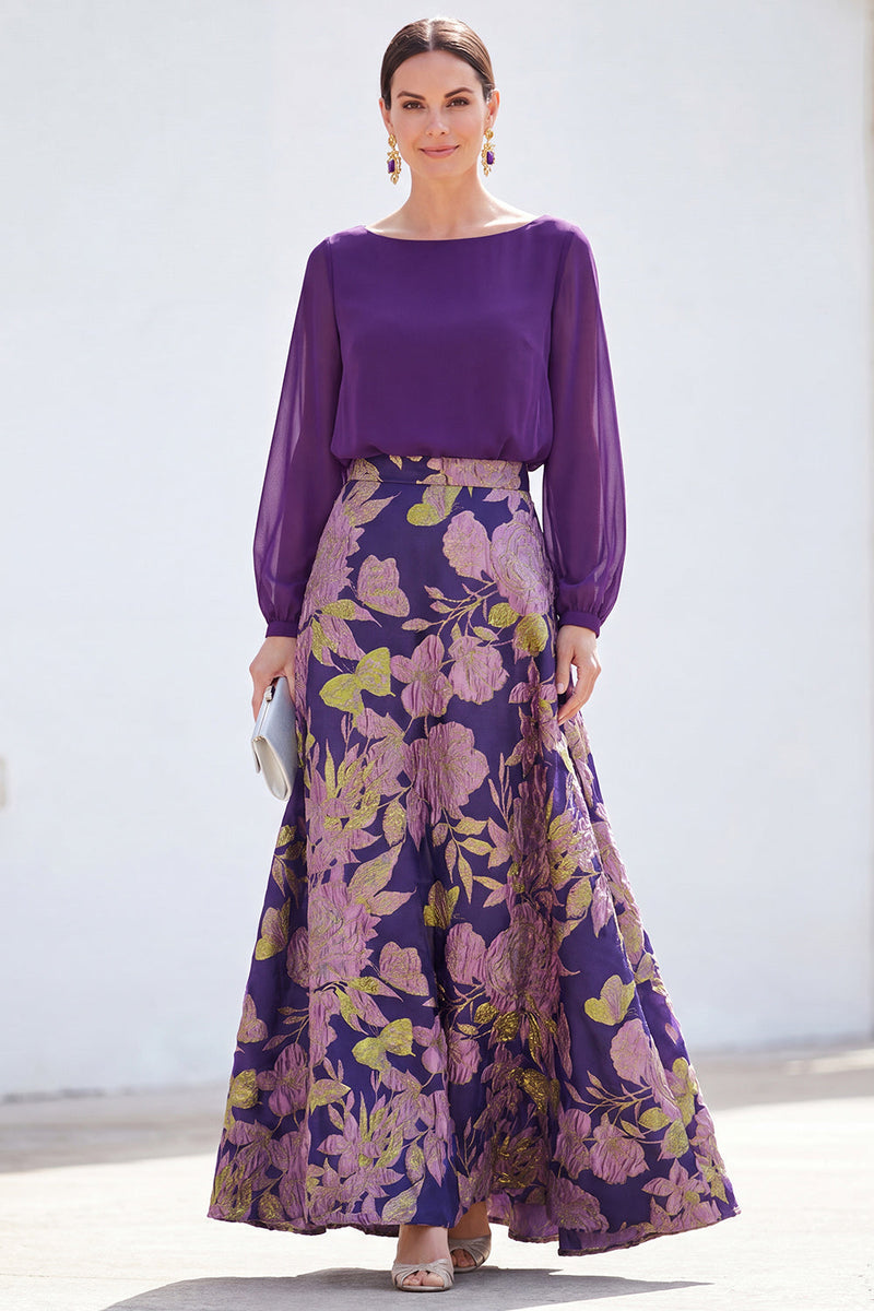 Laden Sie das Bild in den Galerie-Viewer, Grünes A-Linien-Bateau-Ausschnitt mit zweiteiligem Jacquard-Blumen-Langkleid zur Mutter der Braut