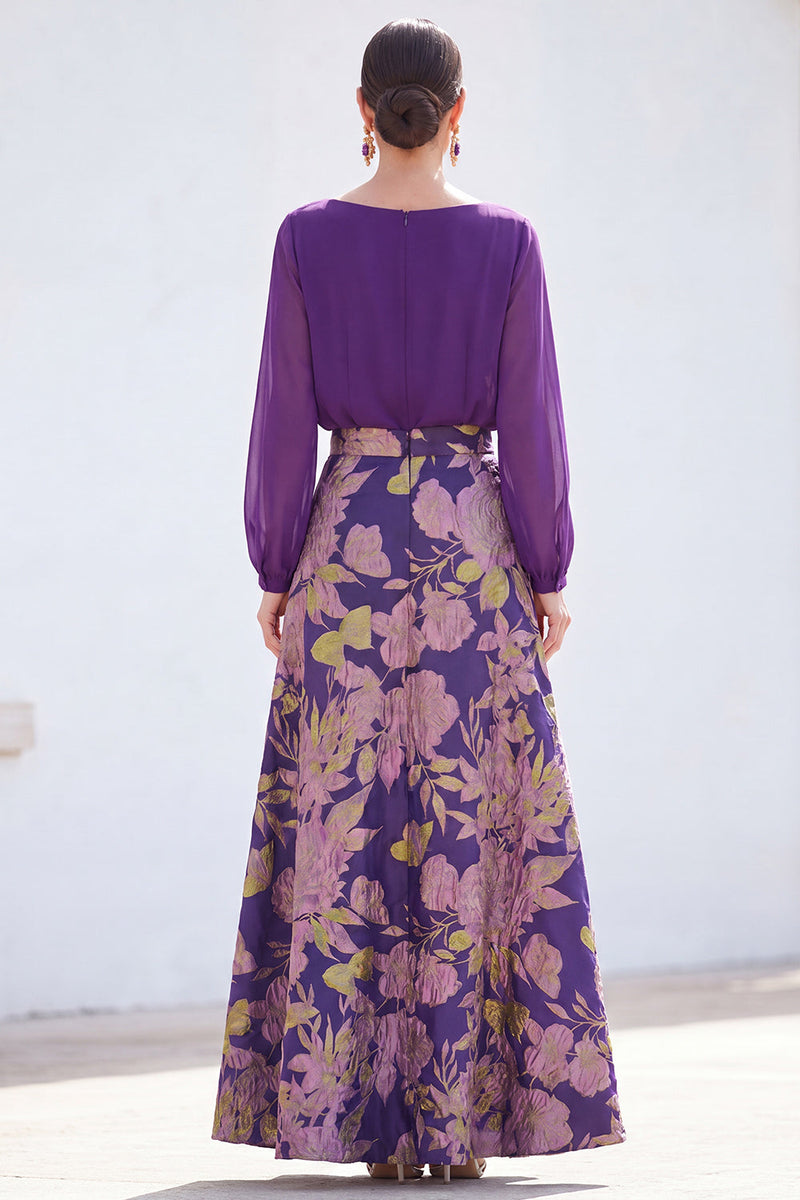 Laden Sie das Bild in den Galerie-Viewer, Grünes A-Linien-Bateau-Ausschnitt mit zweiteiligem Jacquard-Blumen-Langkleid zur Mutter der Braut