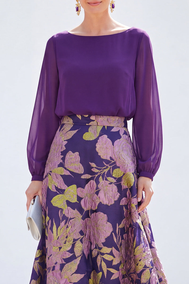 Laden Sie das Bild in den Galerie-Viewer, Grünes A-Linien-Bateau-Ausschnitt mit zweiteiligem Jacquard-Blumen-Langkleid zur Mutter der Braut