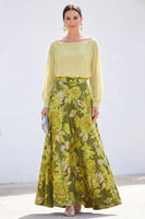 Laden Sie das Bild in den Galerie-Viewer, Grünes A-Linien-Bateau-Ausschnitt mit zweiteiligem Jacquard-Blumen-Langkleid zur Mutter der Braut