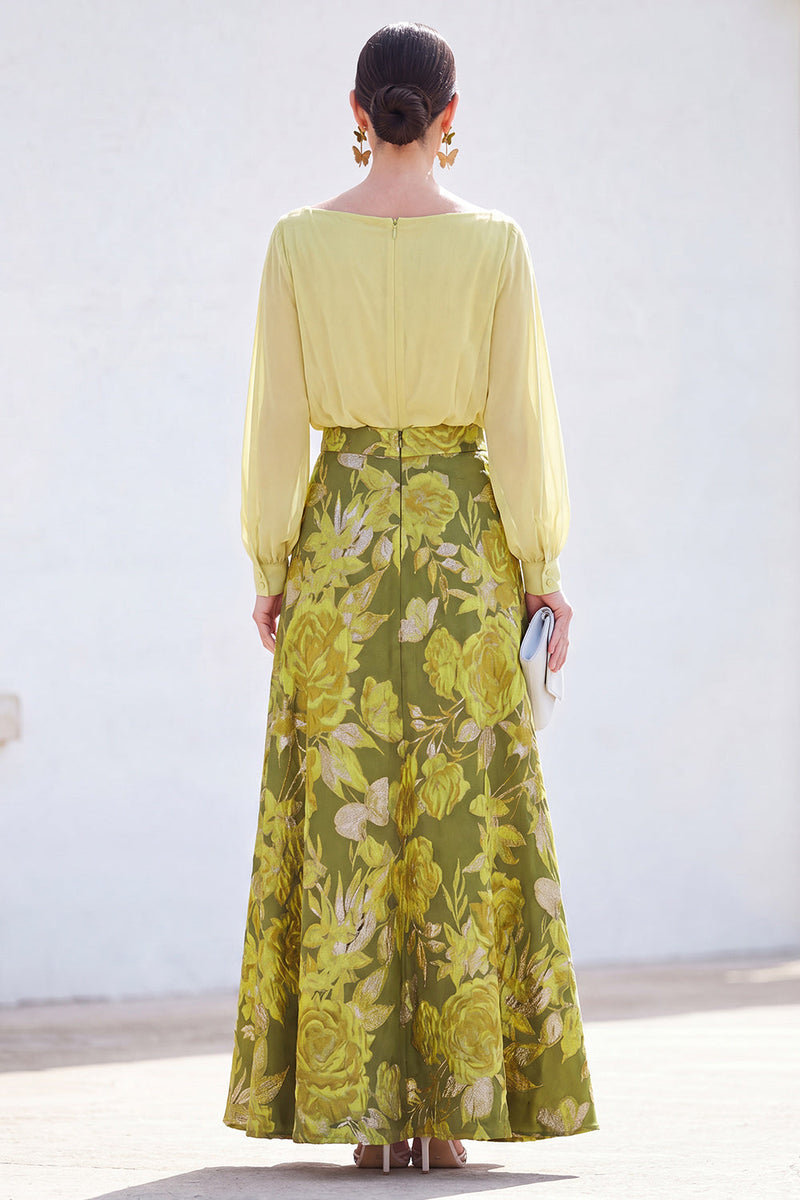 Laden Sie das Bild in den Galerie-Viewer, Grünes A-Linien-Bateau-Ausschnitt mit zweiteiligem Jacquard-Blumen-Langkleid zur Mutter der Braut