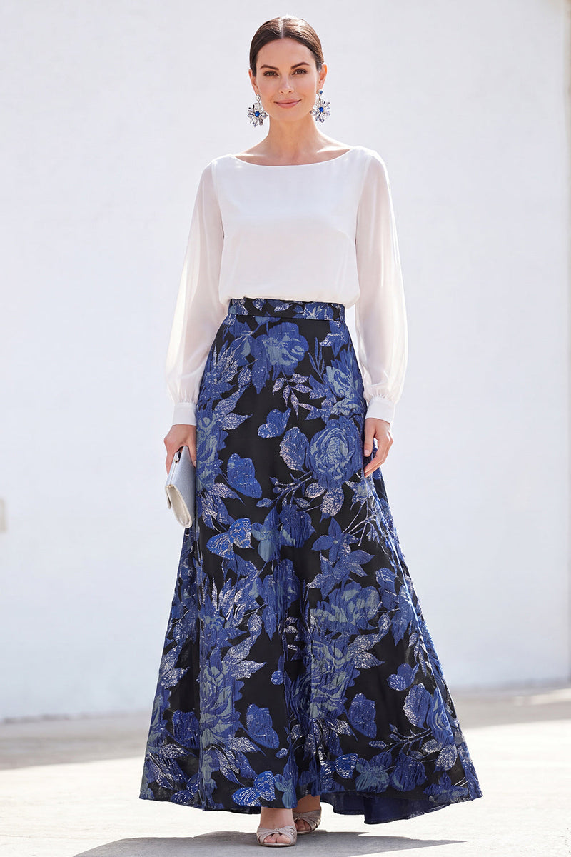 Laden Sie das Bild in den Galerie-Viewer, Grünes A-Linien-Bateau-Ausschnitt mit zweiteiligem Jacquard-Blumen-Langkleid zur Mutter der Braut