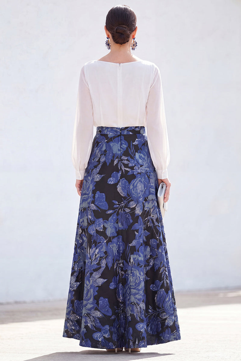 Laden Sie das Bild in den Galerie-Viewer, Grünes A-Linien-Bateau-Ausschnitt mit zweiteiligem Jacquard-Blumen-Langkleid zur Mutter der Braut