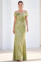 Laden Sie das Bild in den Galerie-Viewer, Meerjungfrauen-Königsblau schulterlanges Mutter-der-der-Braut-Kleid mit 3D-Blumen