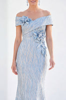 Laden Sie das Bild in den Galerie-Viewer, Meerjungfrauen-Königsblau schulterlanges Mutter-der-der-Braut-Kleid mit 3D-Blumen