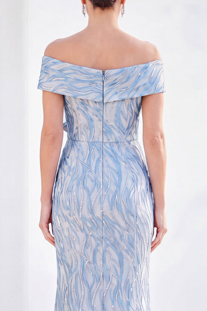 Laden Sie das Bild in den Galerie-Viewer, Meerjungfrauen-Königsblau schulterlanges Mutter-der-der-Braut-Kleid mit 3D-Blumen