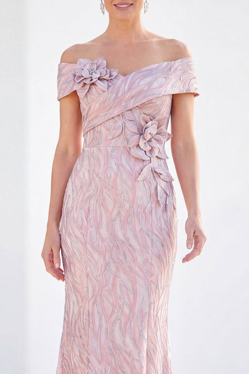 Laden Sie das Bild in den Galerie-Viewer, Meerjungfrauen-Königsblau schulterlanges Mutter-der-der-Braut-Kleid mit 3D-Blumen
