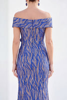 Laden Sie das Bild in den Galerie-Viewer, Meerjungfrauen-Königsblau schulterlanges Mutter-der-der-Braut-Kleid mit 3D-Blumen