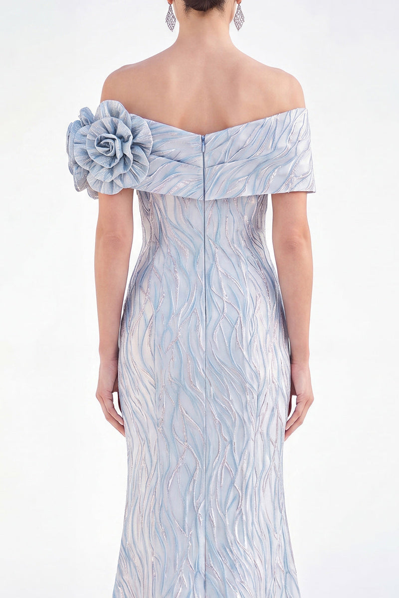 Laden Sie das Bild in den Galerie-Viewer, Schulterloses Meerjungfrauen-Umkleid mit golden, gerafftem langen Mutter-der-Braut-Kleid mit 3D-Blumen